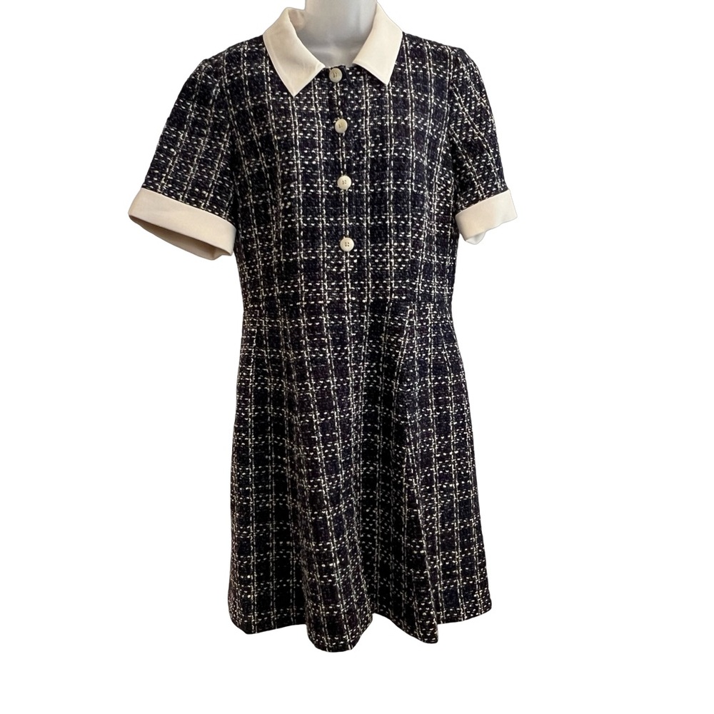 Gal Meets Glam Leslie Boucle Tweed Button Front Cream & Navy NWOT Size 12